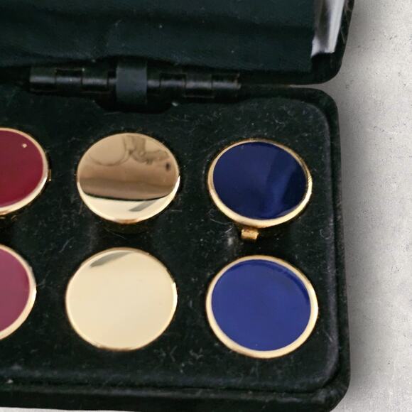 Vintage 3 Pairs Button Links Star Case in Case Gold Tone - Picture 4 of 8